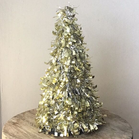 10” silver and gold tinsel cone tree Christmas Xmas winter decor decoration - Picture 1 of 3